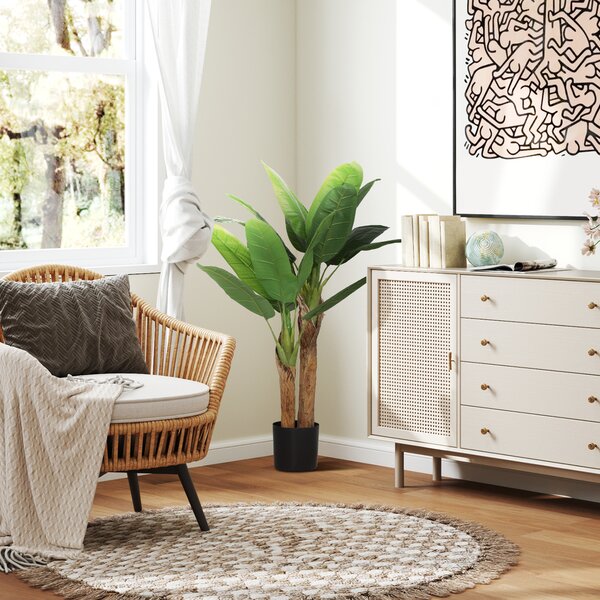 HOMCOM Plantă Artificială de Bananier cu Ghiveci, 2 Trunchiuri și 15 Frunze, Ø17x120 cm, Verde | Aosom Romania