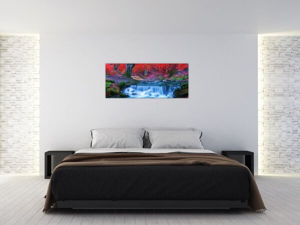 Tablou - Cascada în pădurea roșie (120x50 cm)