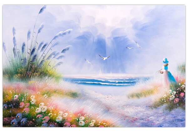 Tablou - Plaja romantică, pictură în ulei (90x60 cm)