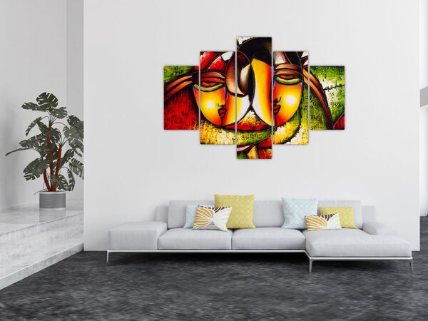 Tablou - Pictură în ulei, chipuri abstracte (150x105 cm)