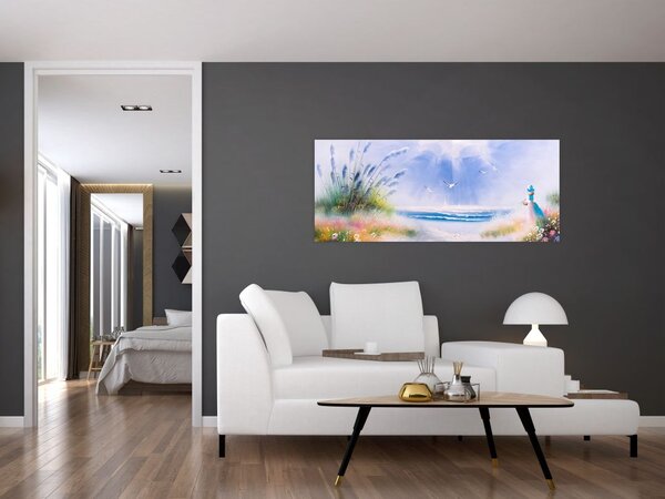 Tablou - Plaja romantică, pictură în ulei (120x50 cm)