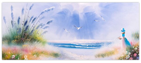 Tablou - Plaja romantică, pictură în ulei (120x50 cm)
