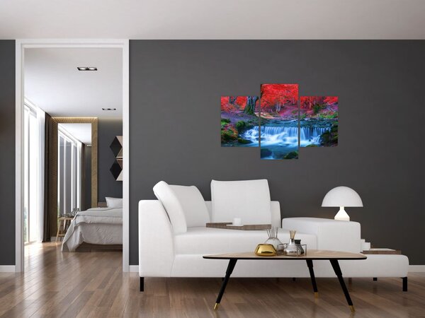 Tablou - Cascada în pădurea roșie (90x60 cm)