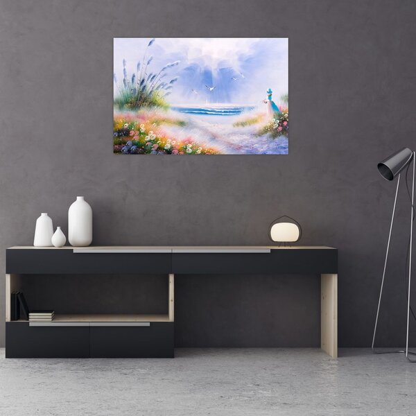 Tablou - Plaja romantică, pictură în ulei (90x60 cm)