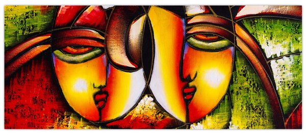 Tablou - Pictură în ulei, chipuri abstracte (120x50 cm)