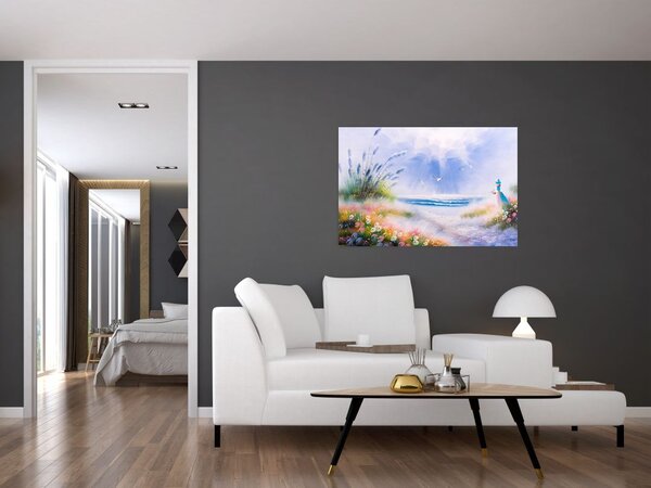 Tablou - Plaja romantică, pictură în ulei (90x60 cm)