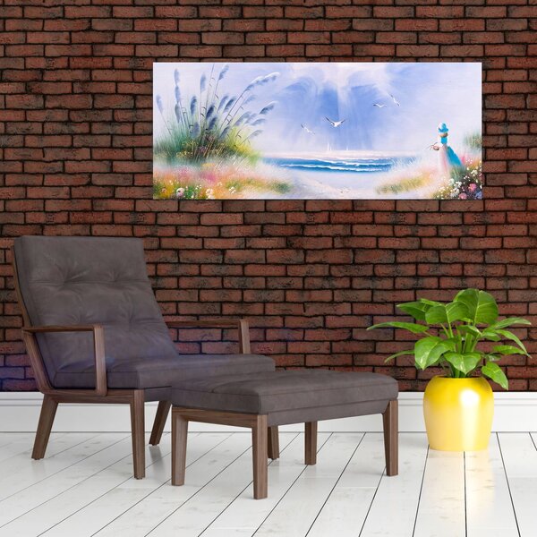 Tablou - Plaja romantică, pictură în ulei (120x50 cm)