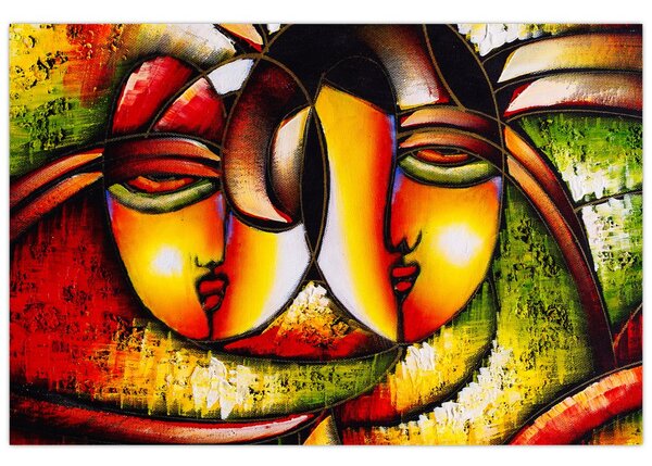 Tablou - Pictură în ulei, chipuri abstracte (90x60 cm)