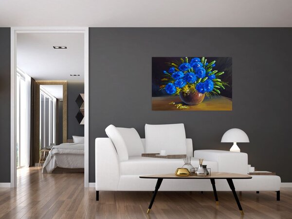 Tablou - Flori albastre în vază (90x60 cm)