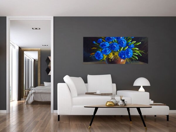 Tablou - Flori albastre în vază (120x50 cm)