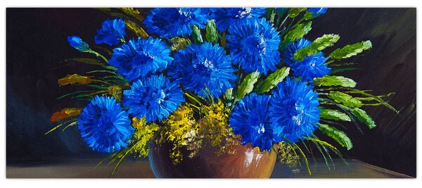 Tablou - Flori albastre în vază (120x50 cm)