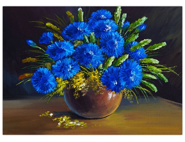 Tablou - Flori albastre în vază (70x50 cm)