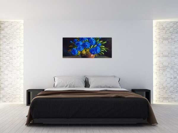 Tablou - Flori albastre în vază (120x50 cm)