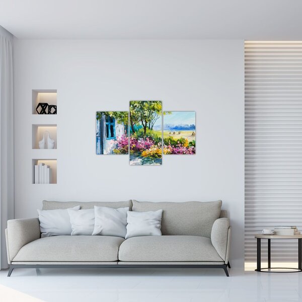 Tablou - Grădina din fața casei, pictură în ulei (90x60 cm)