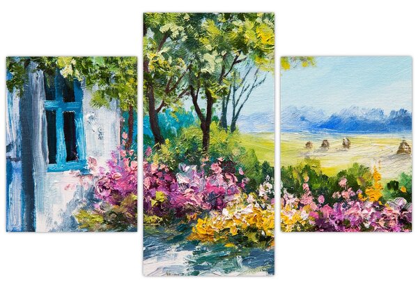 Tablou - Grădina din fața casei, pictură în ulei (90x60 cm)