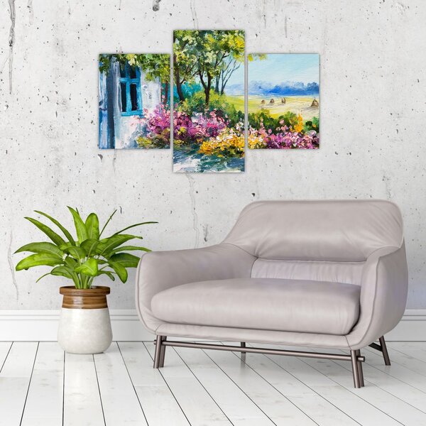 Tablou - Grădina din fața casei, pictură în ulei (90x60 cm)