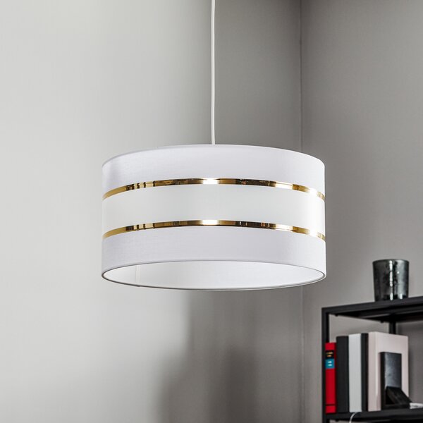 HELAM Lampă suspendată Helen cu abajur din material textil alb-auriu Ø 40 cm, reglabil, Alb, Camera de zi / sufragerie, Țesătură / Textil, Modern