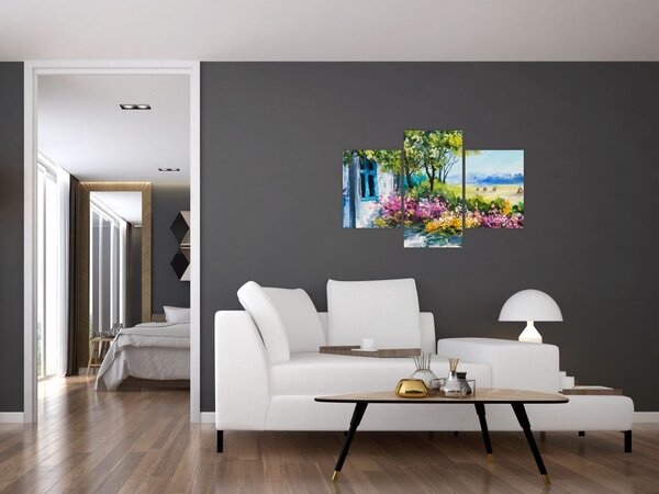Tablou - Grădina din fața casei, pictură în ulei (90x60 cm)