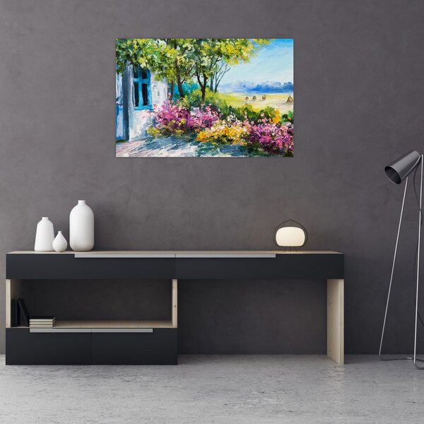 Tablou - Grădina din fața casei, pictură în ulei (90x60 cm)