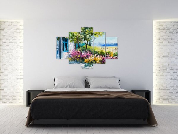 Tablou - Grădina din fața casei, pictură în ulei (150x105 cm)