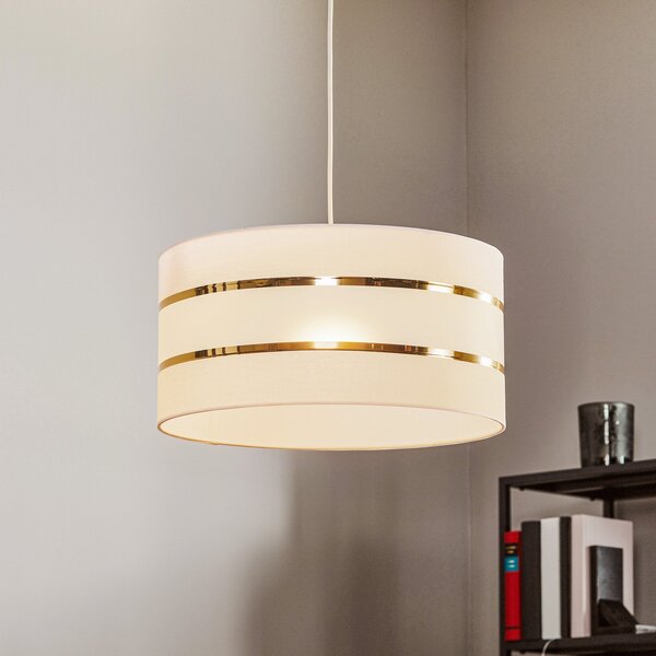 HELAM Lampă suspendată Helen cu abajur din material textil alb-auriu Ø 40 cm, reglabil, Alb, Camera de zi / sufragerie, Țesătură / Textil, Modern