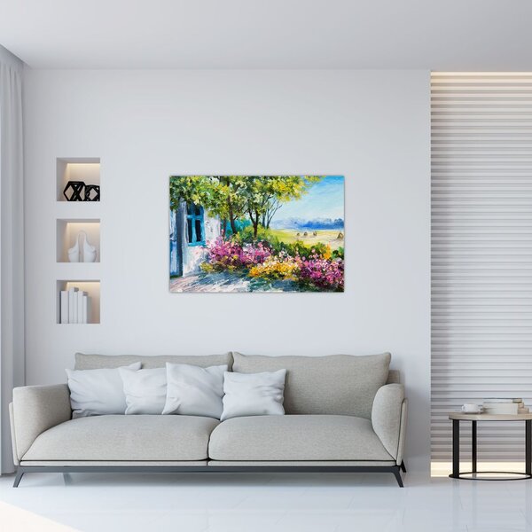 Tablou - Grădina din fața casei, pictură în ulei (90x60 cm)