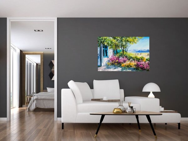 Tablou - Grădina din fața casei, pictură în ulei (90x60 cm)
