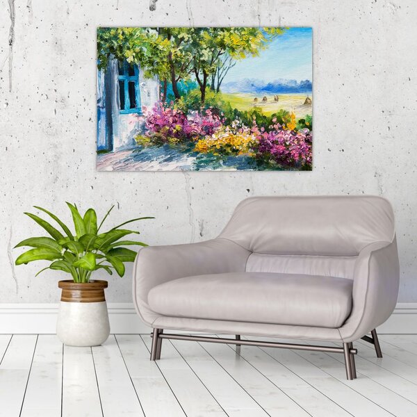 Tablou - Grădina din fața casei, pictură în ulei (90x60 cm)
