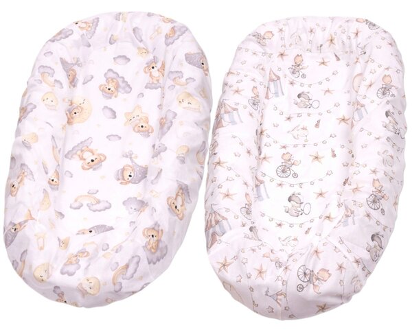 Set 2 Huse tip cearceaf cu elastic roata pentru baby nest Kidizi Koala Dreams Circus, include zona centrala impermeabila