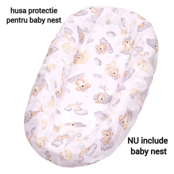 Set 2 Huse tip cearceaf cu elastic roata pentru baby nest Kidizi Koala Dreams Circus, include zona centrala impermeabila