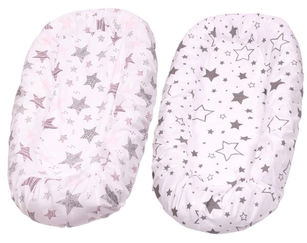 Set 2 Huse tip cearceaf cu elastic roata pentru baby nest Kidizi Galaxy Grey Pink, include zona centrala impermeabila