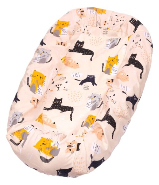 Set 2 Huse tip cearceaf cu elastic roata pentru baby nest Kidizi Forest Friends Kitten Love, include zona centrala impermeabila