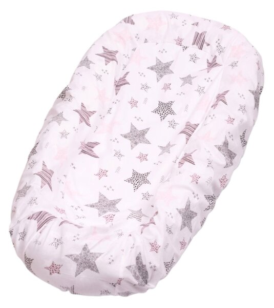 Set 2 Huse tip cearceaf cu elastic roata pentru baby nest Kidizi Galaxy Grey Pink, include zona centrala impermeabila