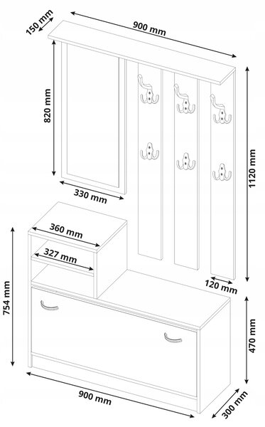 Set mobilier hol Verturia (antracit + artizanal) (cu oglindă). Promo -21%. 1151890
