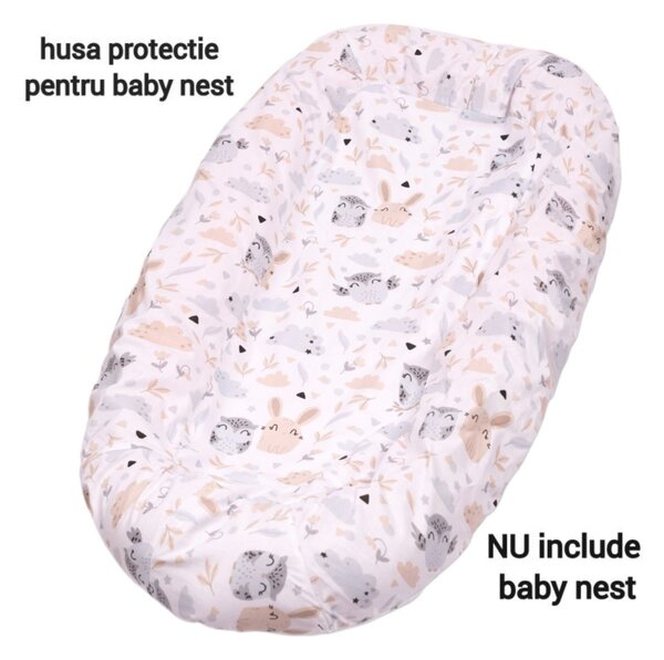 Set 2 Huse tip cearceaf cu elastic roata pentru baby nest Kidizi Forest Friends Kitten Love, include zona centrala impermeabila