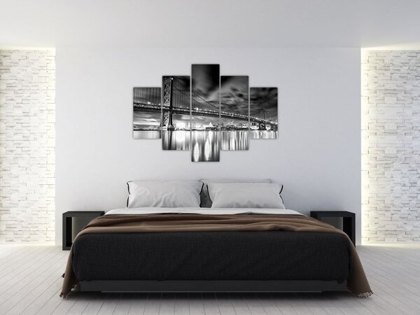 Tablou - Podul Benjamin Franklin, Philadelphia, alb-negru (150x105 cm)