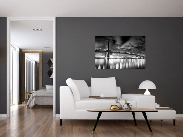 Tablou - Podul Benjamin Franklin, Philadelphia, alb-negru (90x60 cm)