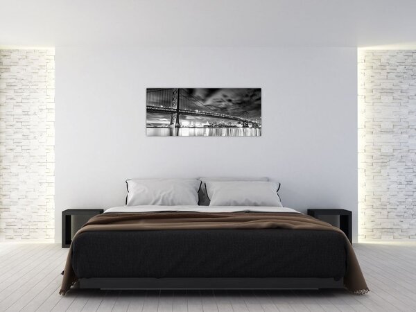 Tablou - Podul Benjamin Franklin, Philadelphia, alb-negru (120x50 cm)