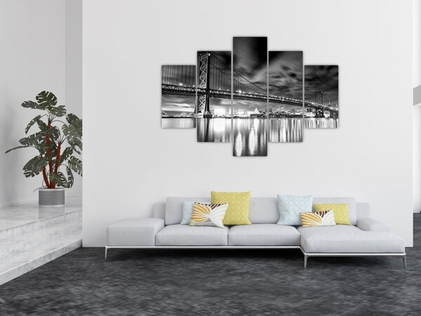 Tablou - Podul Benjamin Franklin, Philadelphia, alb-negru (150x105 cm)