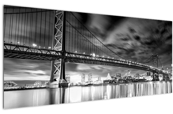 Tablou - Podul Benjamin Franklin, Philadelphia, alb-negru (120x50 cm)