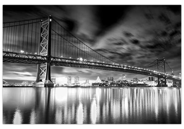 Tablou - Podul Benjamin Franklin, Philadelphia, alb-negru (90x60 cm)