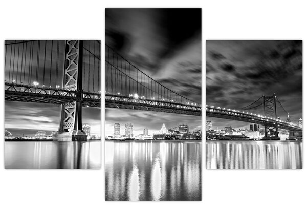 Tablou - Podul Benjamin Franklin, Philadelphia, alb-negru (90x60 cm)