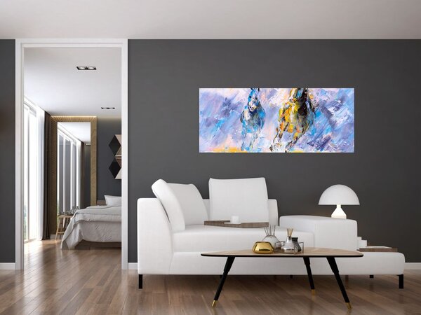 Tablou - Caii alergând, pictură în ulei (120x50 cm)