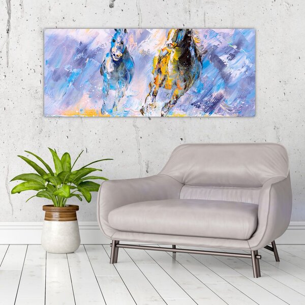 Tablou - Caii alergând, pictură în ulei (120x50 cm)