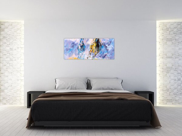 Tablou - Caii alergând, pictură în ulei (120x50 cm)