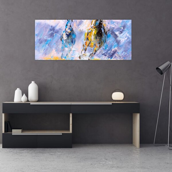 Tablou - Caii alergând, pictură în ulei (120x50 cm)