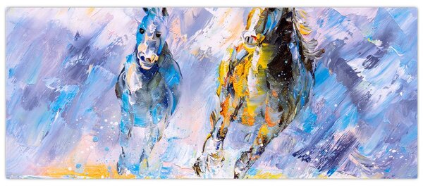 Tablou - Caii alergând, pictură în ulei (120x50 cm)
