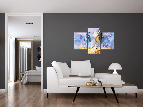 Tablou - Caii alergând, pictură în ulei (90x60 cm)