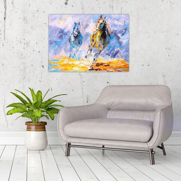 Tablou - Caii alergând, pictură în ulei (70x50 cm)