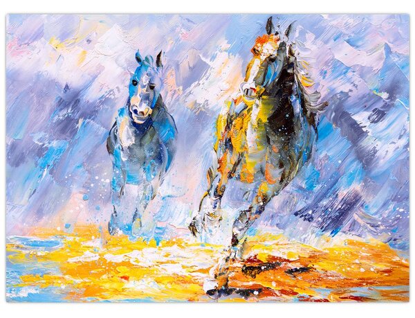 Tablou - Caii alergând, pictură în ulei (70x50 cm)